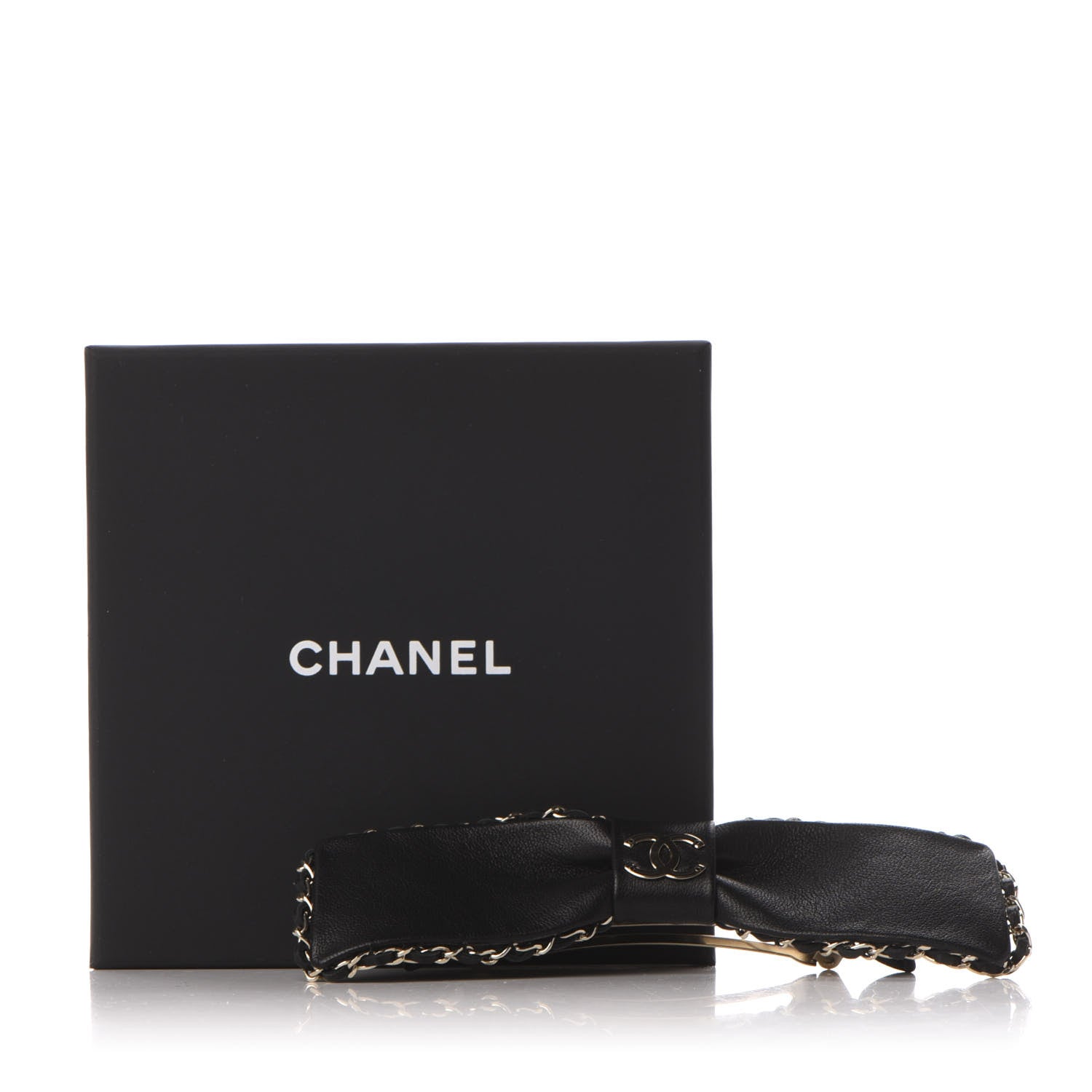 Chanel Lambskin Bow Chain CC Hair Clip Black 6 of 6