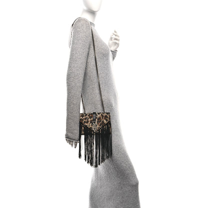 Saint Laurent Canvas Leopard Print Fringe Baby Monogram Satchel Black Multicolor 2 of 10