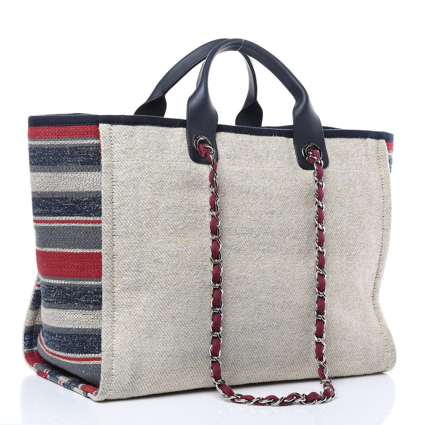 Striped Canvas Medium Deauville Tote Beige