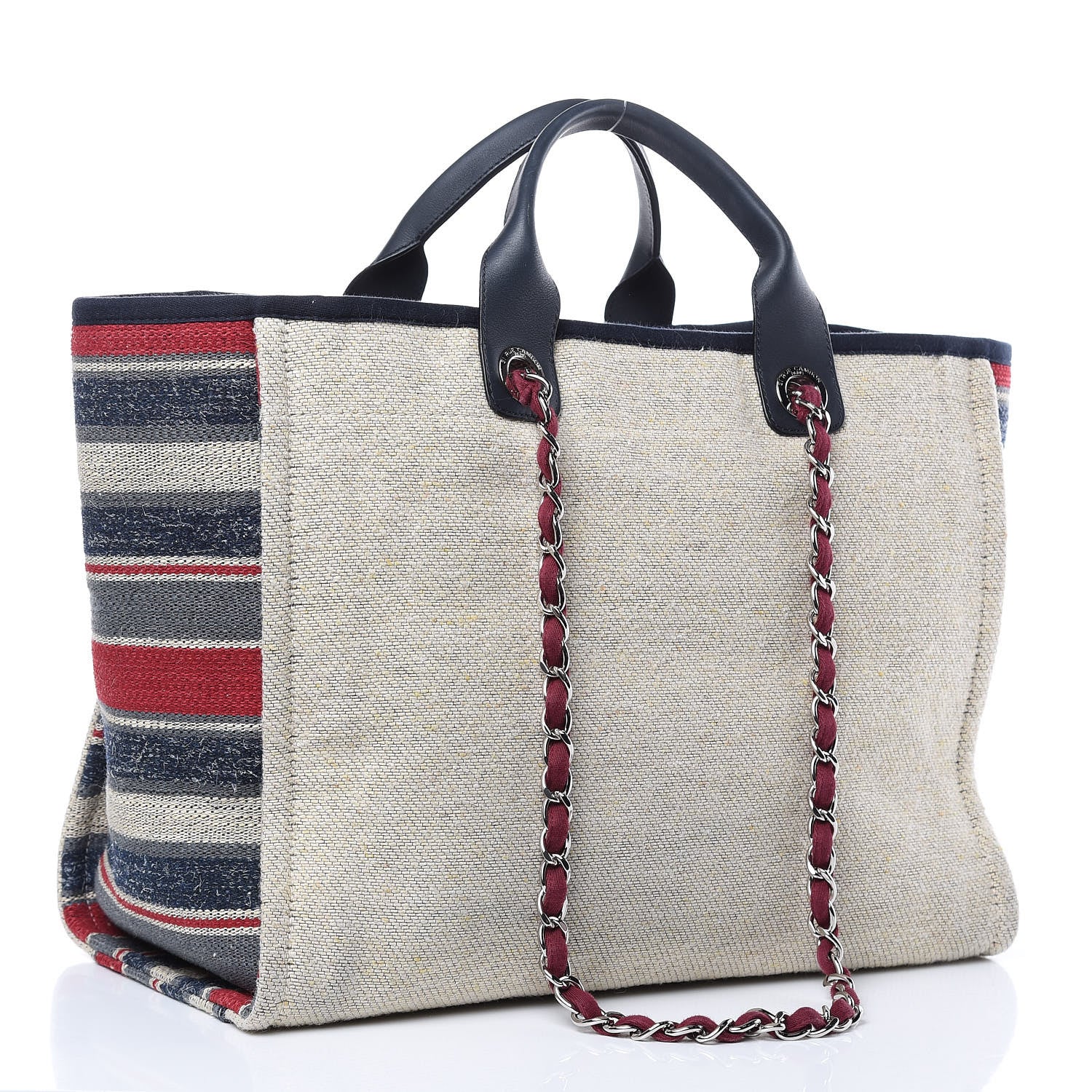 Chanel Striped Canvas Medium Deauville Tote Beige 3 of 14