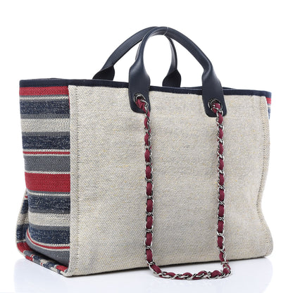 Chanel Striped Canvas Medium Deauville Tote Beige 3 of 14