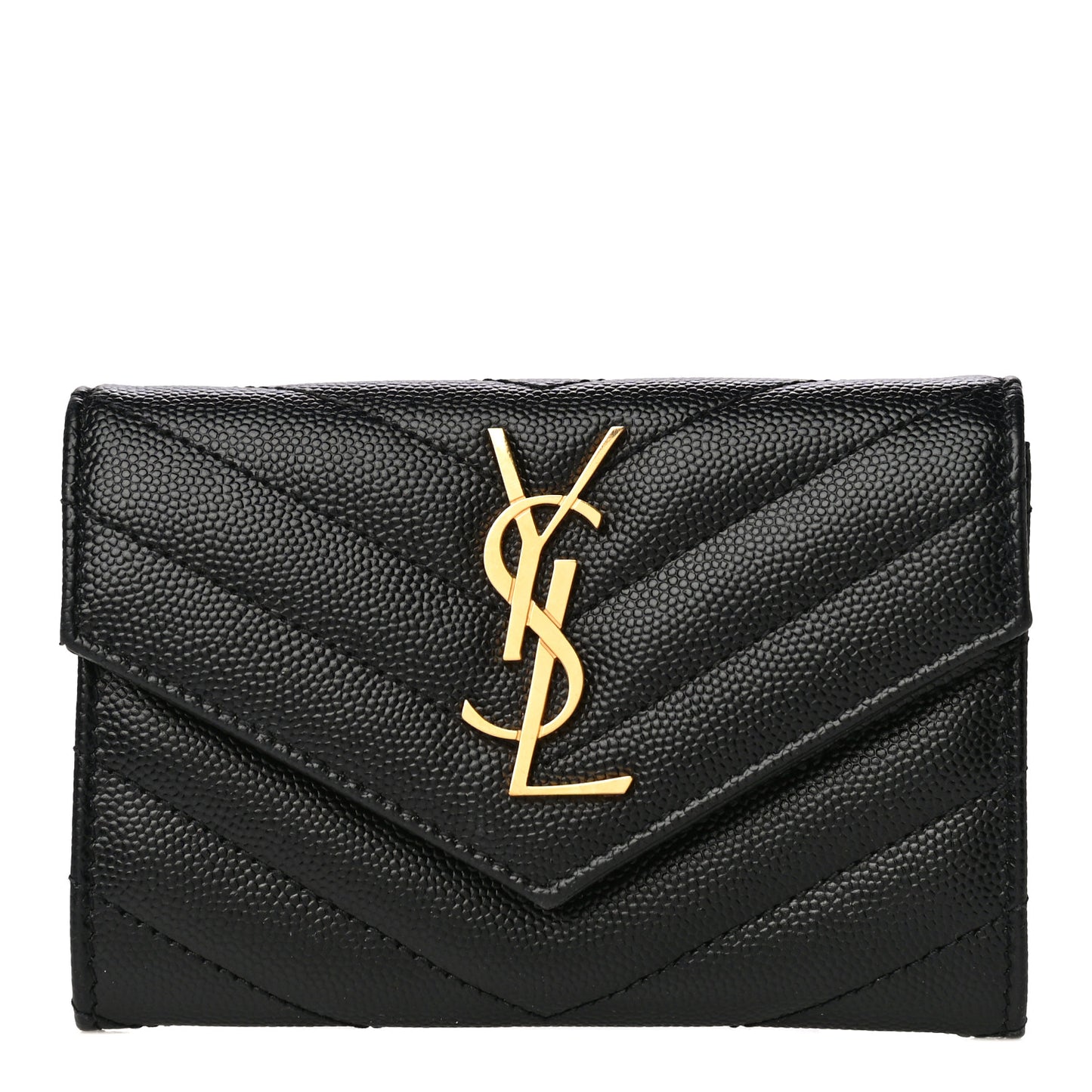 Grain De Poudre Matelasse Chevron Small Monogram Envelope Wallet Black