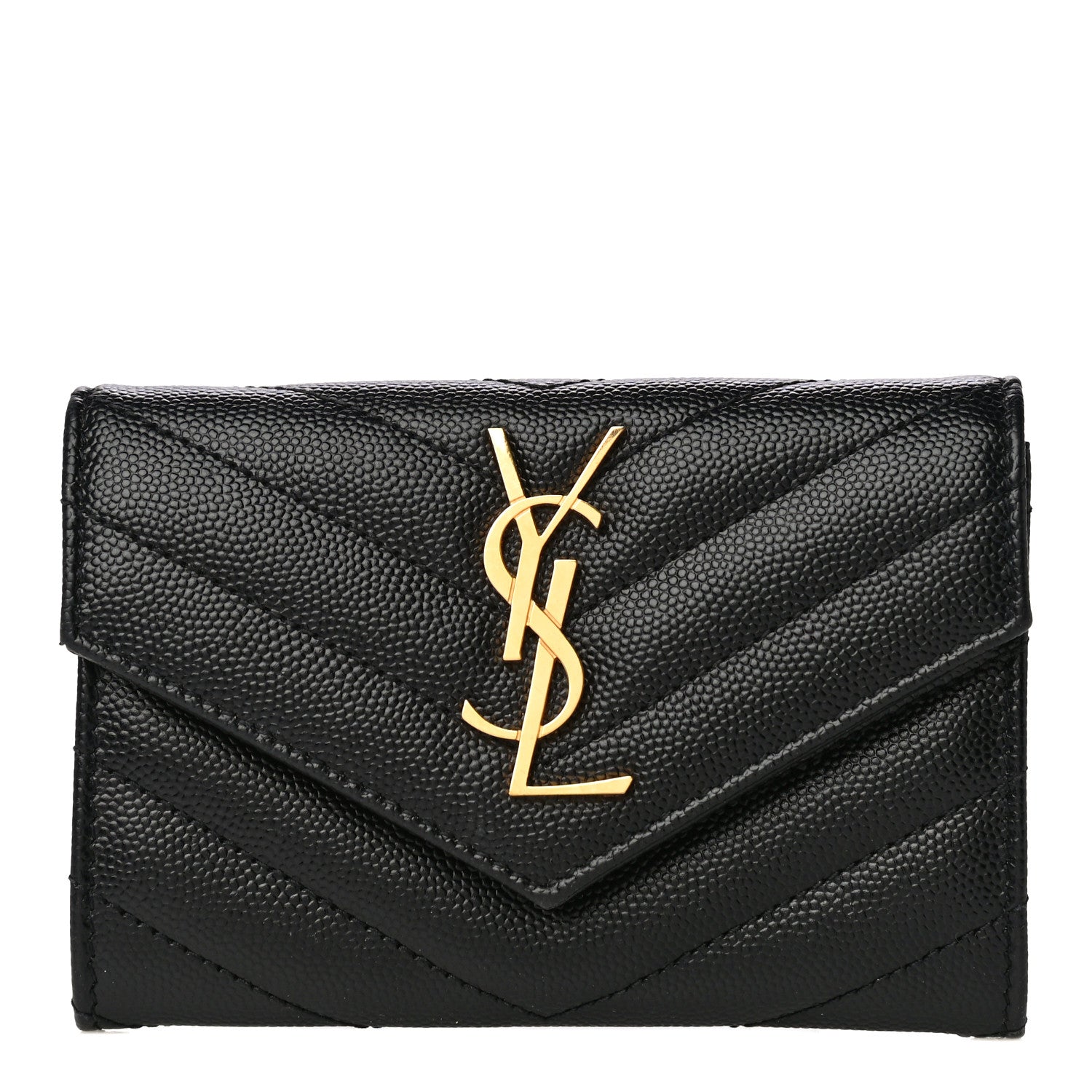 Saint Laurent Grain De Poudre Matelasse Chevron Small Monogram Envelope Wallet Black 1 of 10