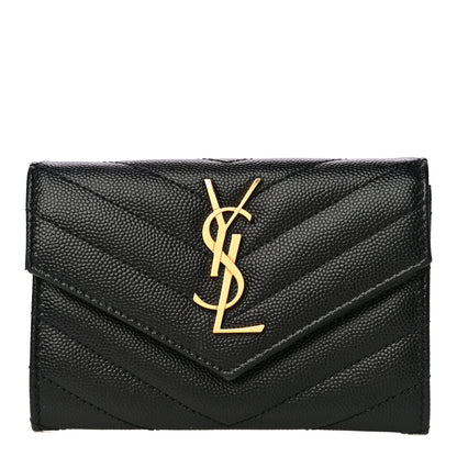 Saint Laurent Grain De Poudre Matelasse Chevron Small Monogram Envelope Wallet Black 1 of 10