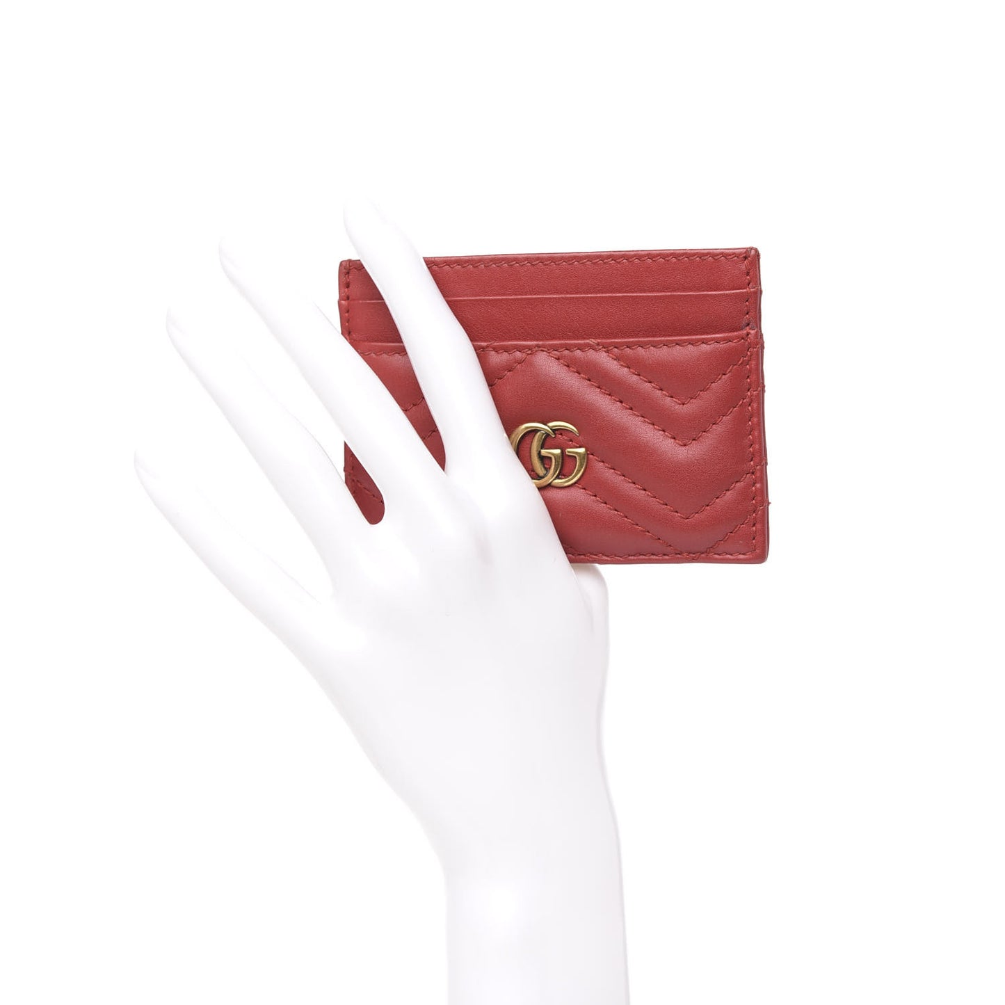 Calfskin Matelasse GG Marmont Card Holder Hibiscus Red