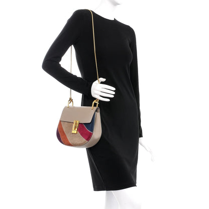 Chloe Suede Calfskin Rainbow Patchwork Drew Shoulder Bag Motty Grey 2 of 7