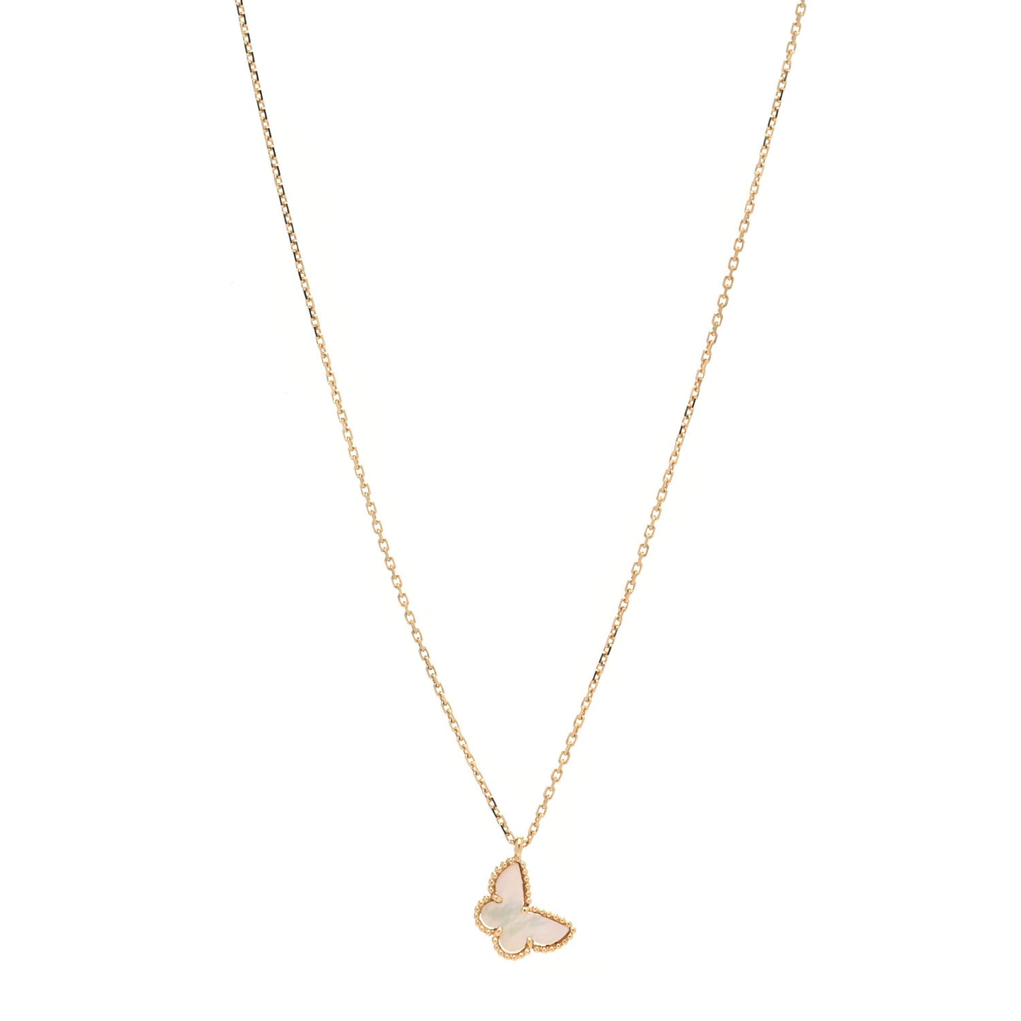18K Yellow Gold Mother of Pearl Sweet Alhambra Butterfly Pendant Necklace
