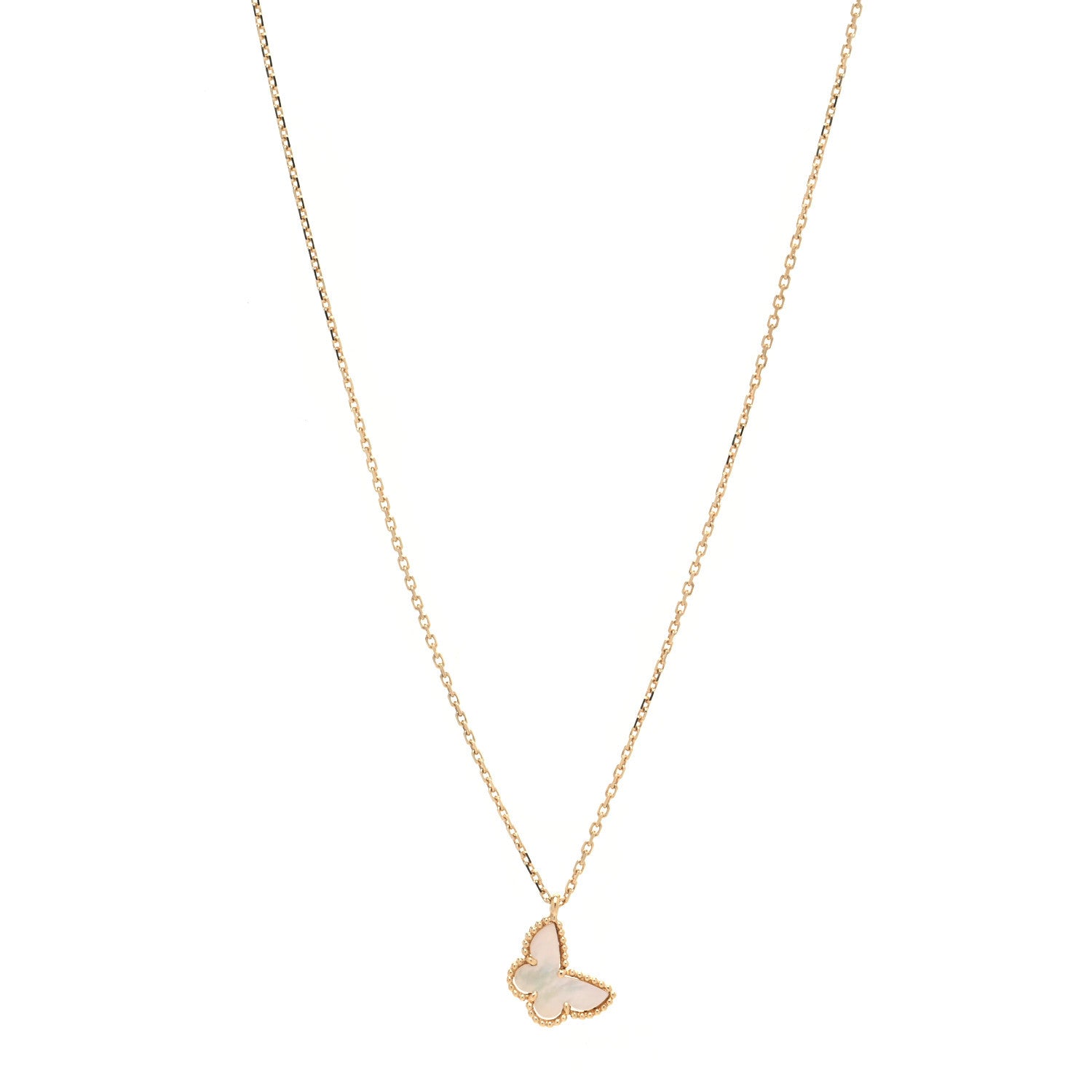 Van Cleef & Arpels 18K Yellow Gold Mother of Pearl Sweet Alhambra Butterfly Pendant Necklace 1 of 7