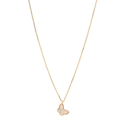 Van Cleef & Arpels 18K Yellow Gold Mother of Pearl Sweet Alhambra Butterfly Pendant Necklace 1 of 7