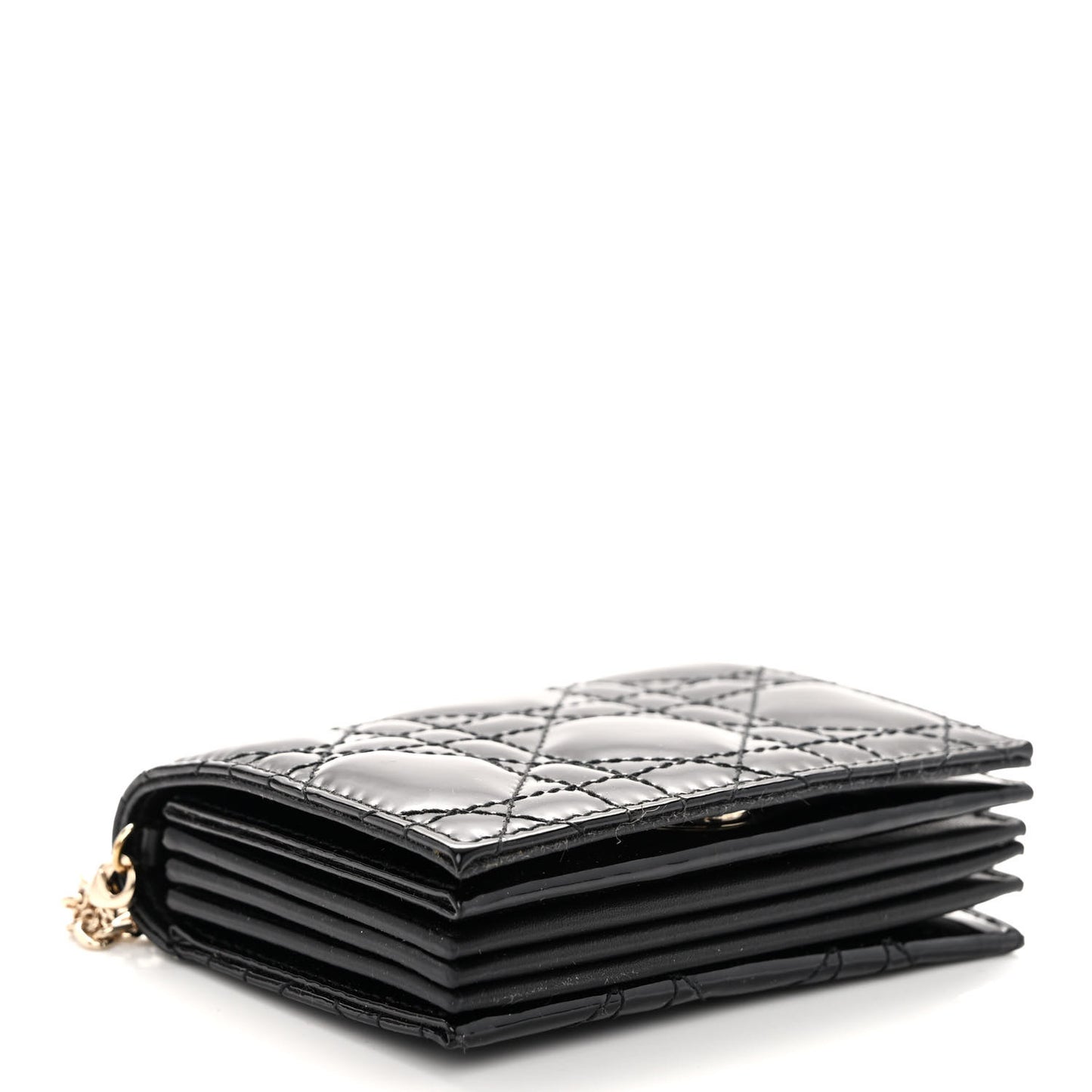 Patent Cannage Nano Lady Dior Card Holder Black
