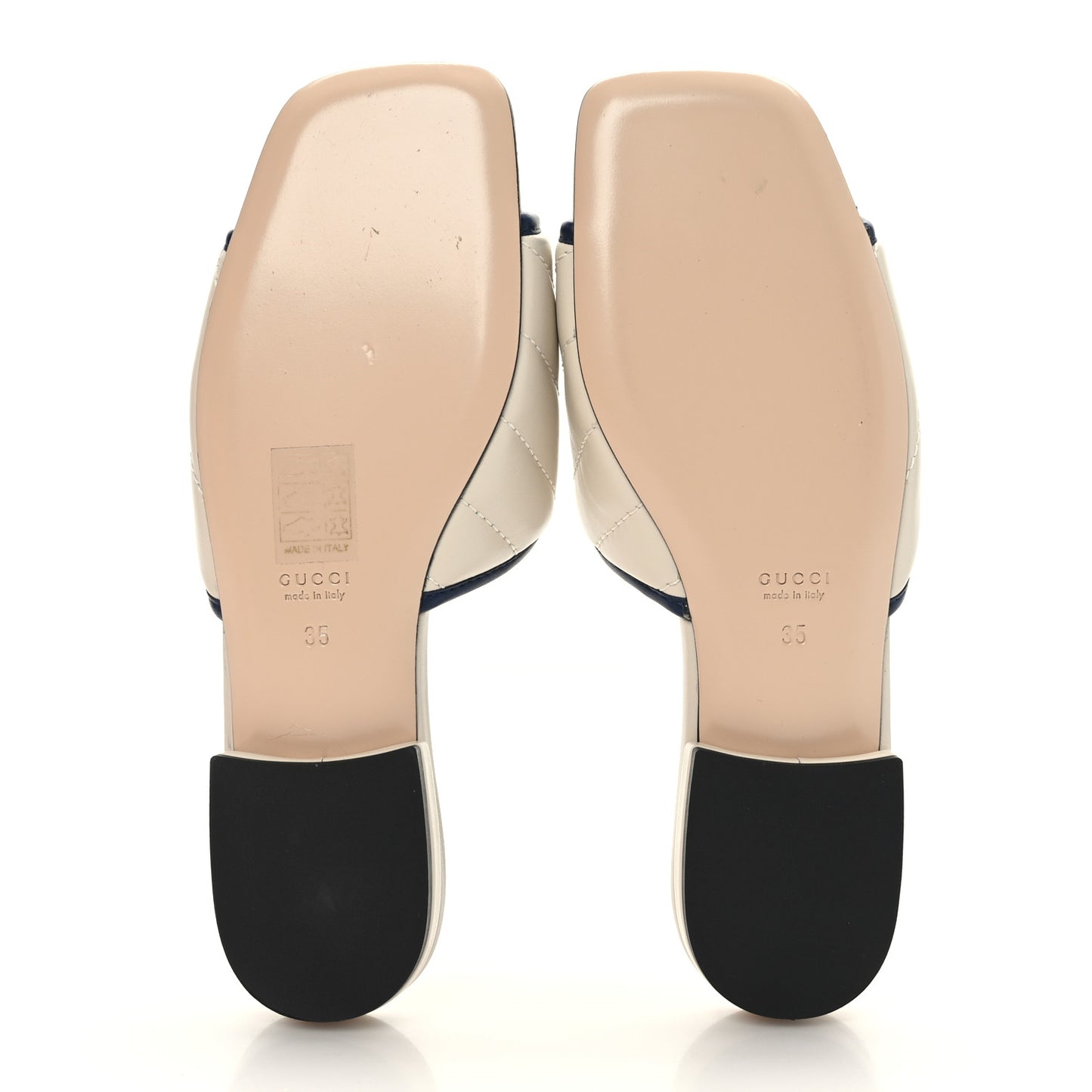 Nappa Matelasse Diagonal Torchon GG Marmont Flat Slide Sandals 35 Mystic White Blue Agata