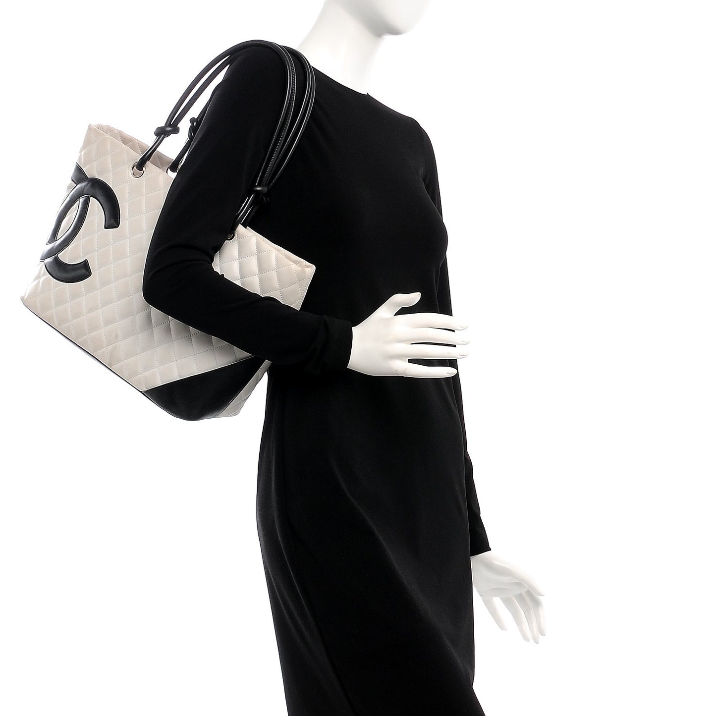 Calfskin Quilted Large Cambon Tote White Black