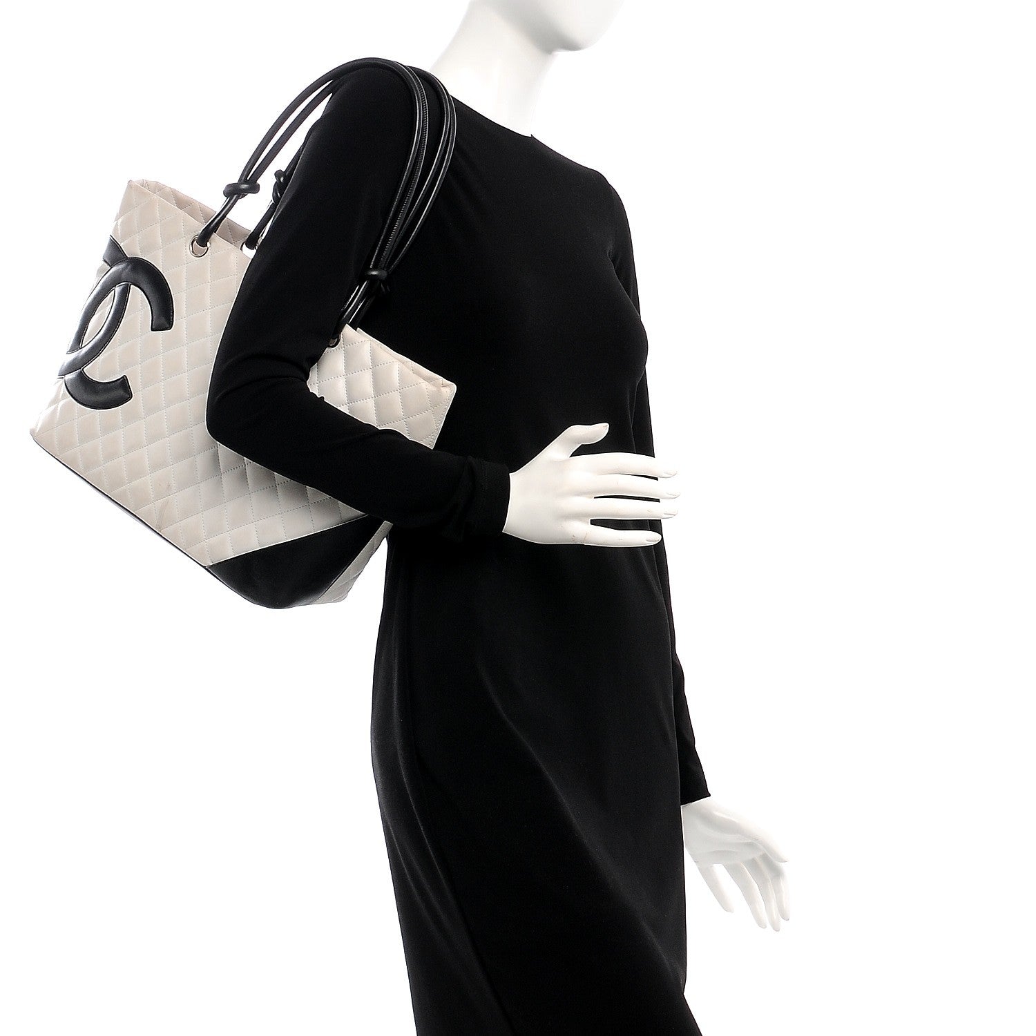 Chanel Calfskin Quilted Large Cambon Tote White Black 2 of 13