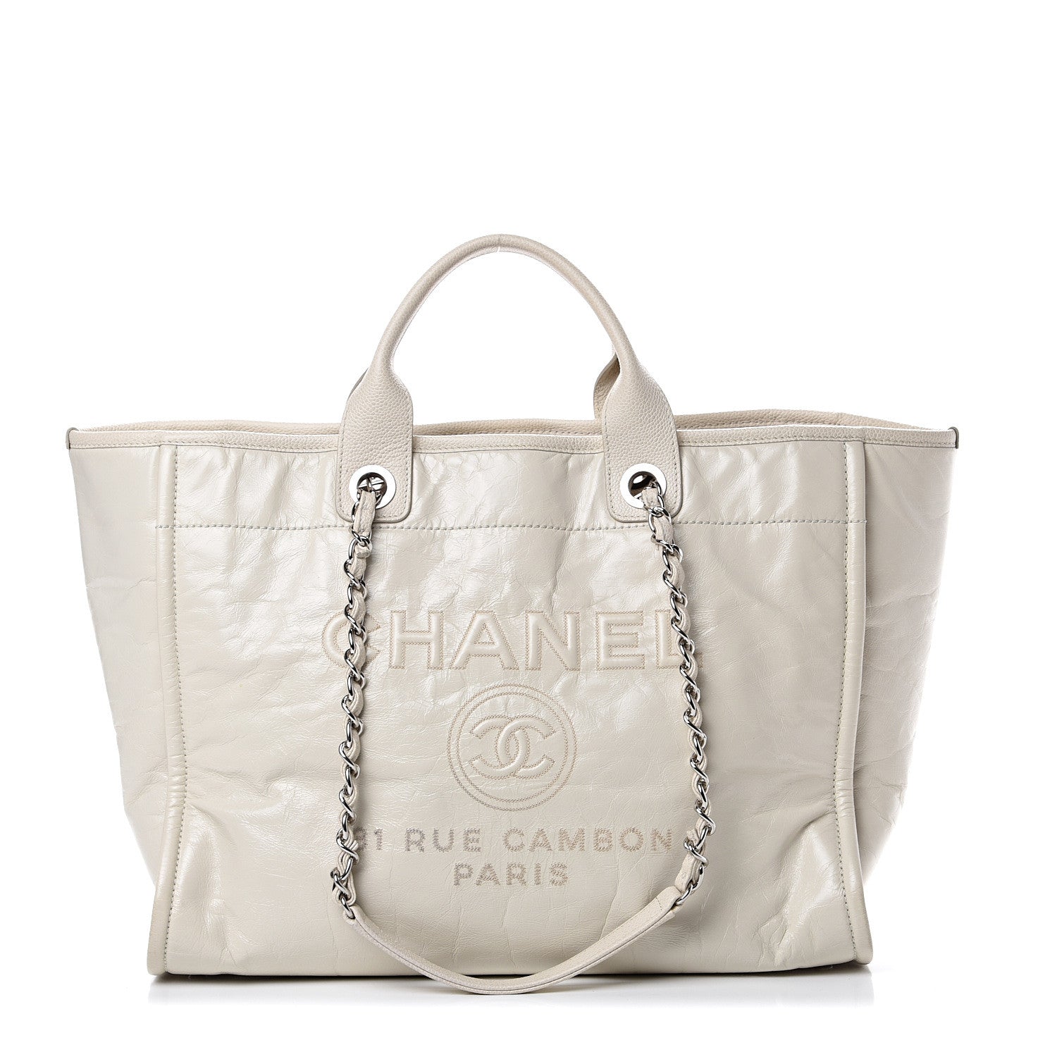Chanel Glazed Calfskin Medium Deauville Tote Ivory 1 of 10