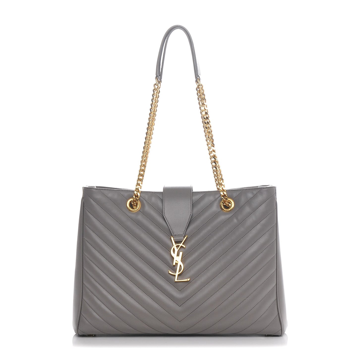 Smooth Calfskin Matelasse Chevron Large Monogram Shopping Bag Grey