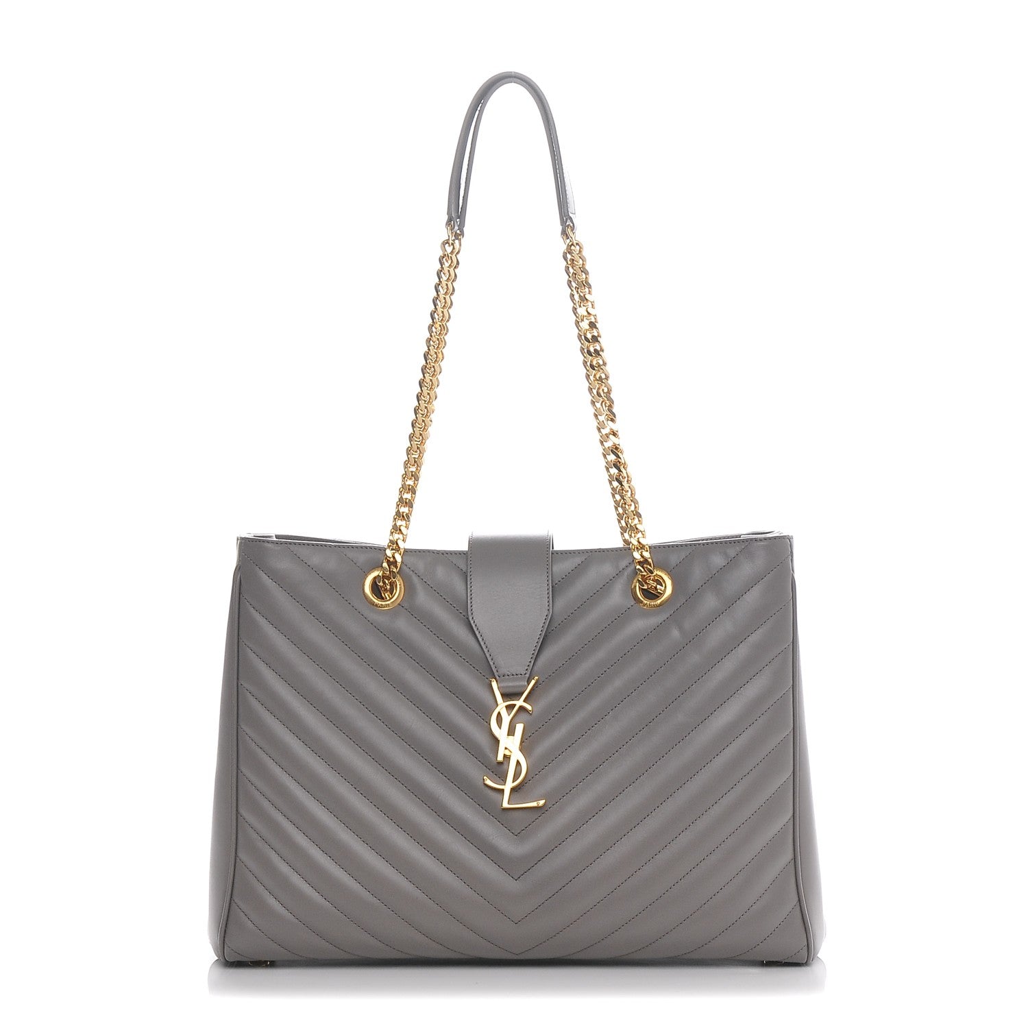 Saint Laurent Smooth Calfskin Matelasse Chevron Large Monogram Shopping Bag Grey 1 of 6