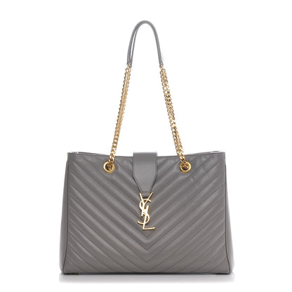 Saint Laurent Smooth Calfskin Matelasse Chevron Large Monogram Shopping Bag Grey 1 of 6