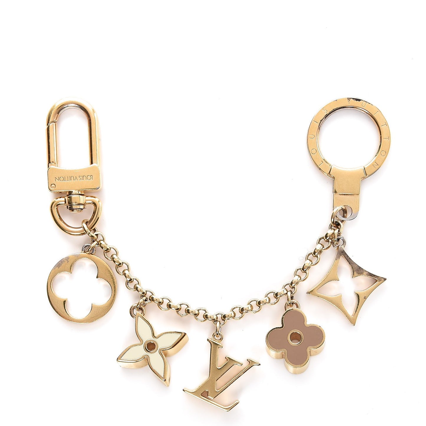 Brass Enamel Fleur De Monogram Bag Charm Chain Gold