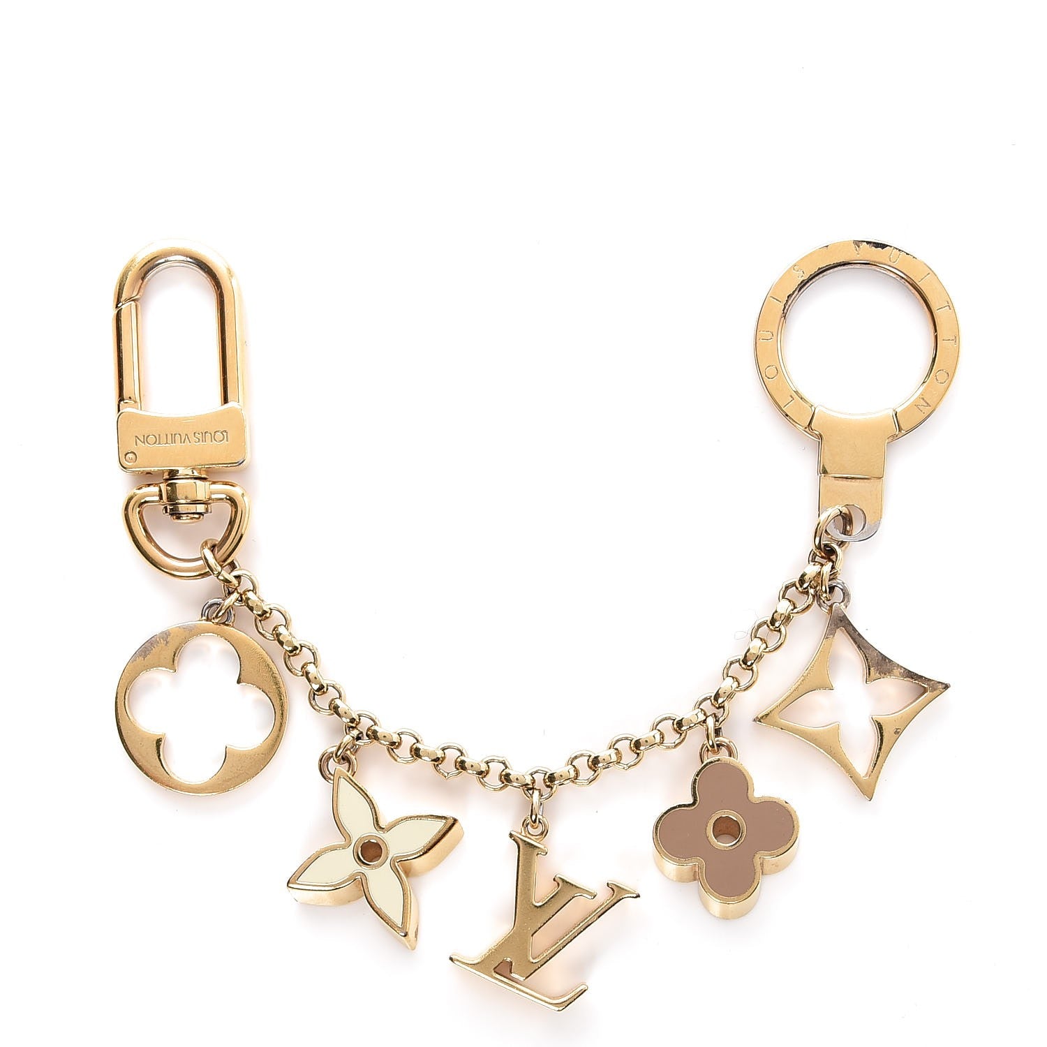 Louis Vuitton Brass Enamel Fleur De Monogram Bag Charm Chain Gold 1 of 4