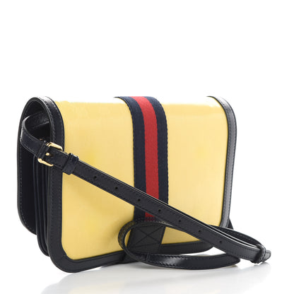 Gucci Crystal Monogram Plutone Calfskin Web Ophidia Flap Messenger Bag Straw Yellow Blue 3 of 11