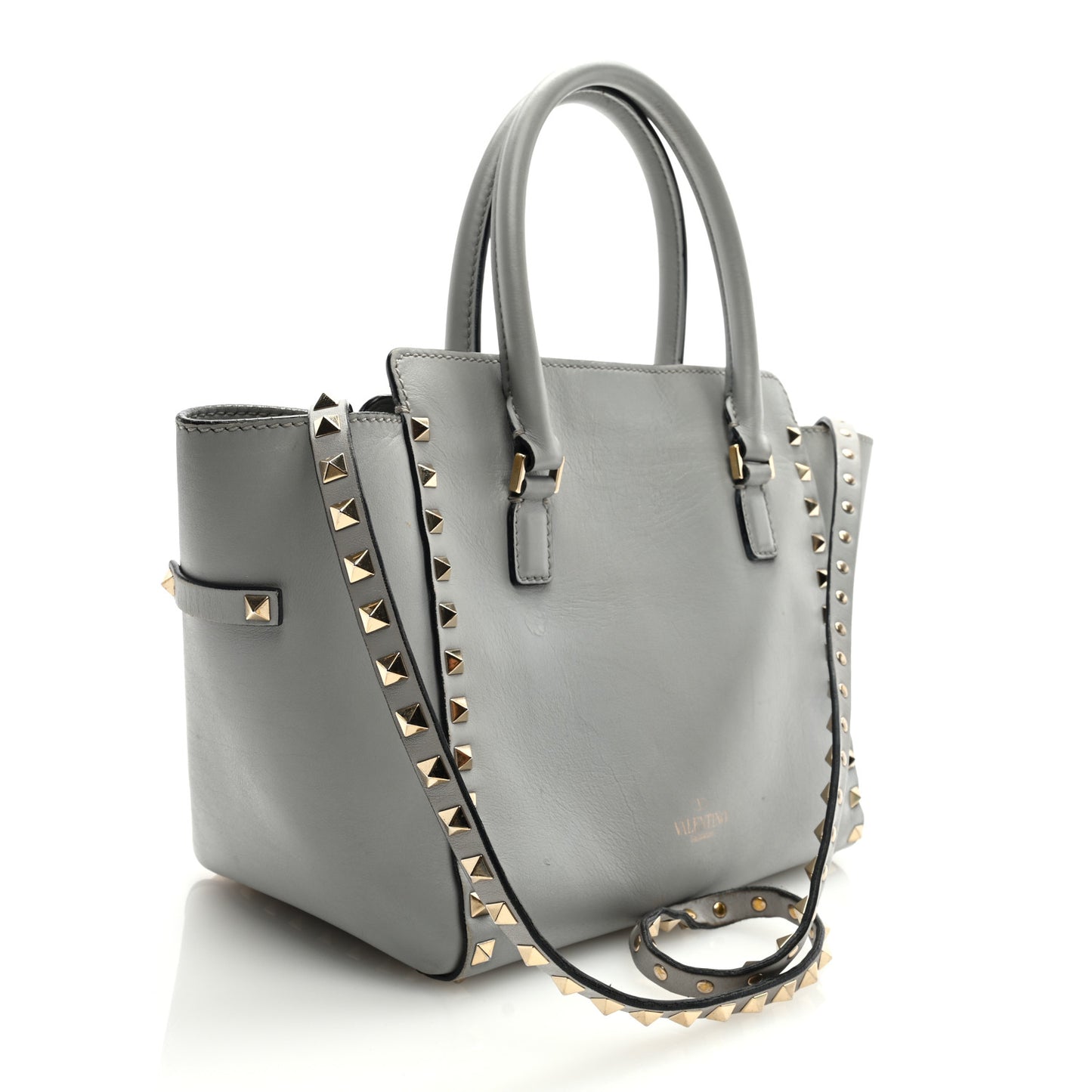 Vitello Small Rockstud Double Handle Tote Grey