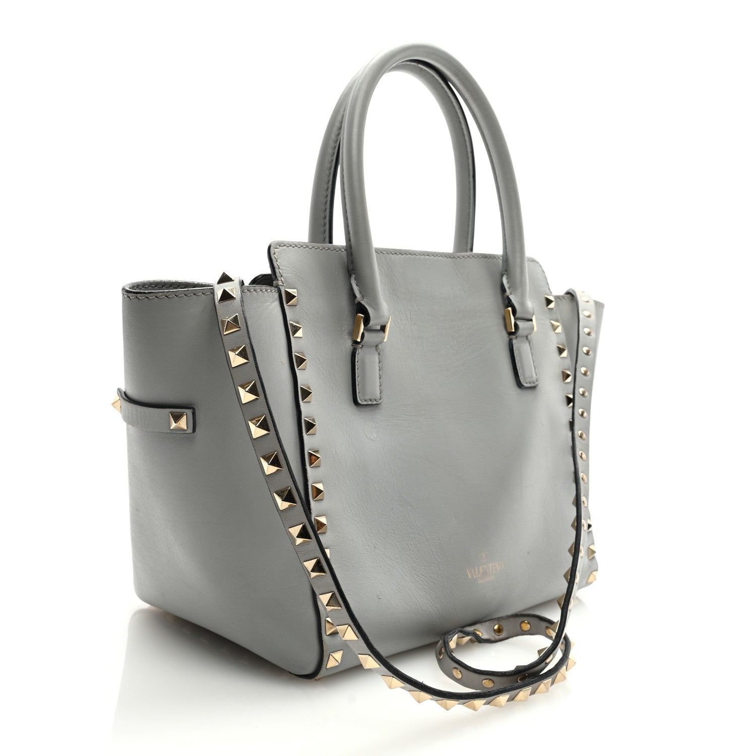 Valentino Garavani Vitello Small Rockstud Double Handle Tote Grey 3 of 9