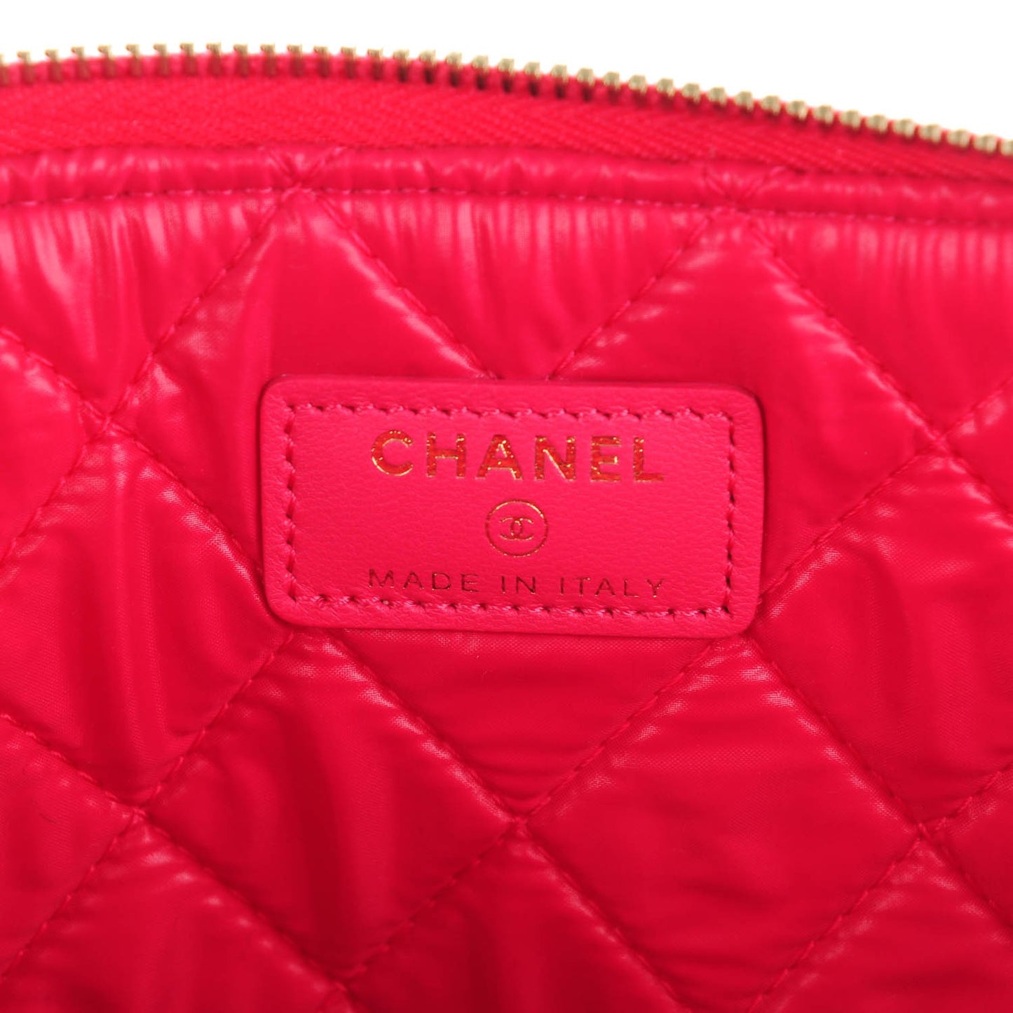 Lambskin Quilted Large Cosmetic Case Dark Pink