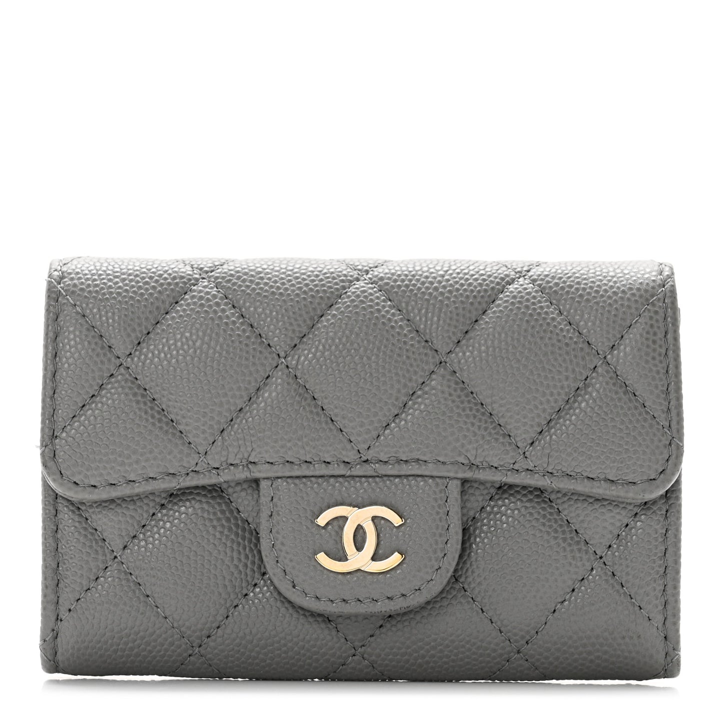 Caviar Quilted Flap Card Holder Wallet Dark Grey