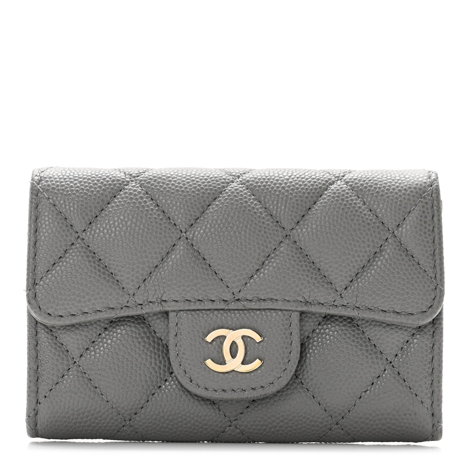 Chanel Caviar Quilted Flap Card Holder Wallet Dark Grey 1 of 8
