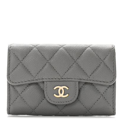 Chanel Caviar Quilted Flap Card Holder Wallet Dark Grey 1 of 8