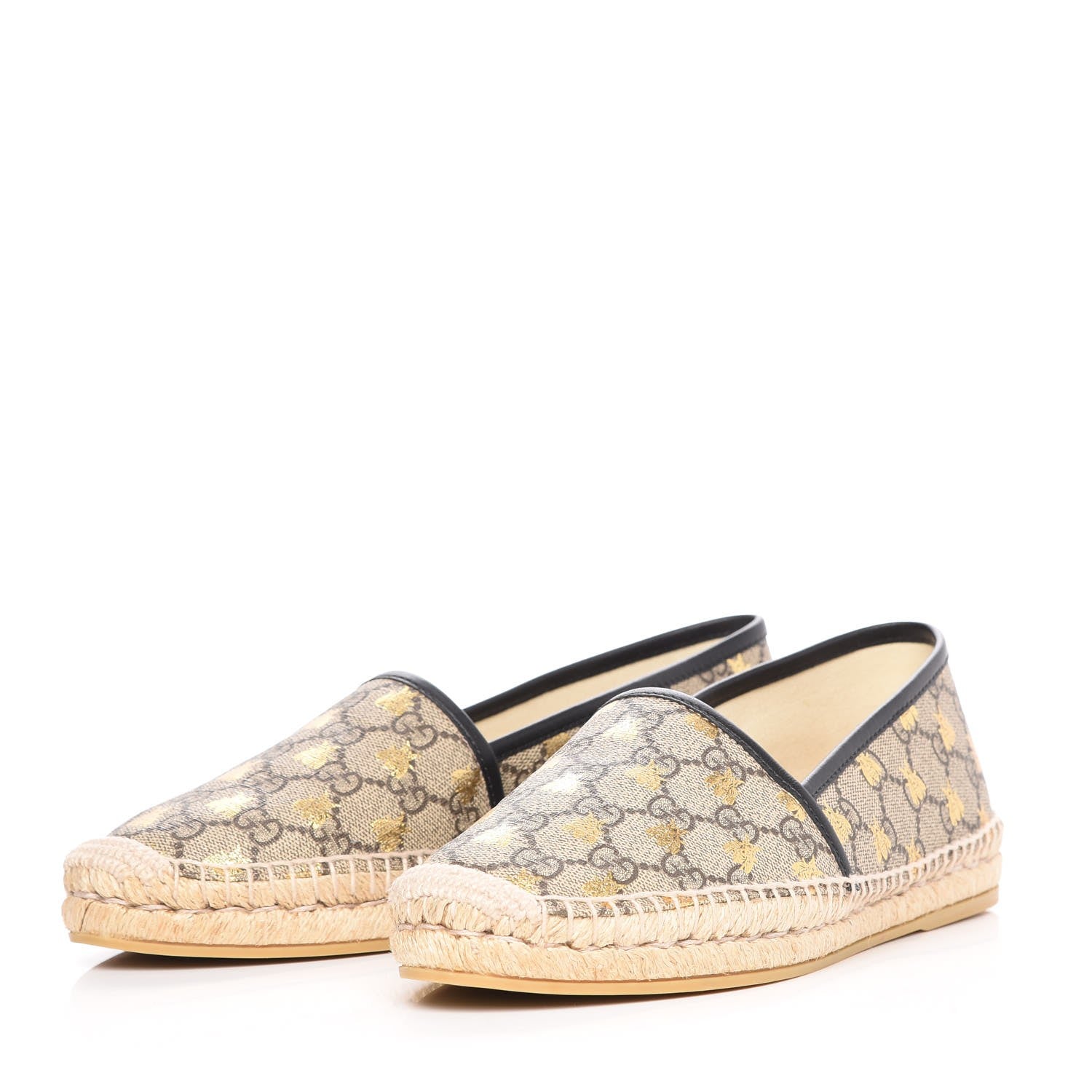 Gucci GG Supreme Monogram Bees Espadrille Flats 40 Beige Ebony Oro Black 2 of 9