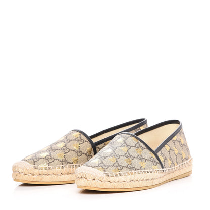 Gucci GG Supreme Monogram Bees Espadrille Flats 40 Beige Ebony Oro Black 2 of 9