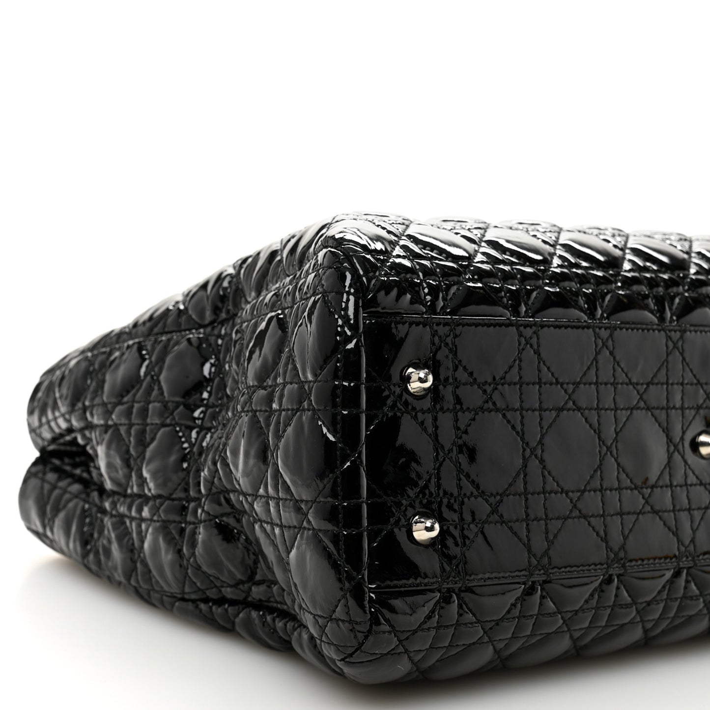 Patent Cannage Large Dior Soft Shopping Tote Black