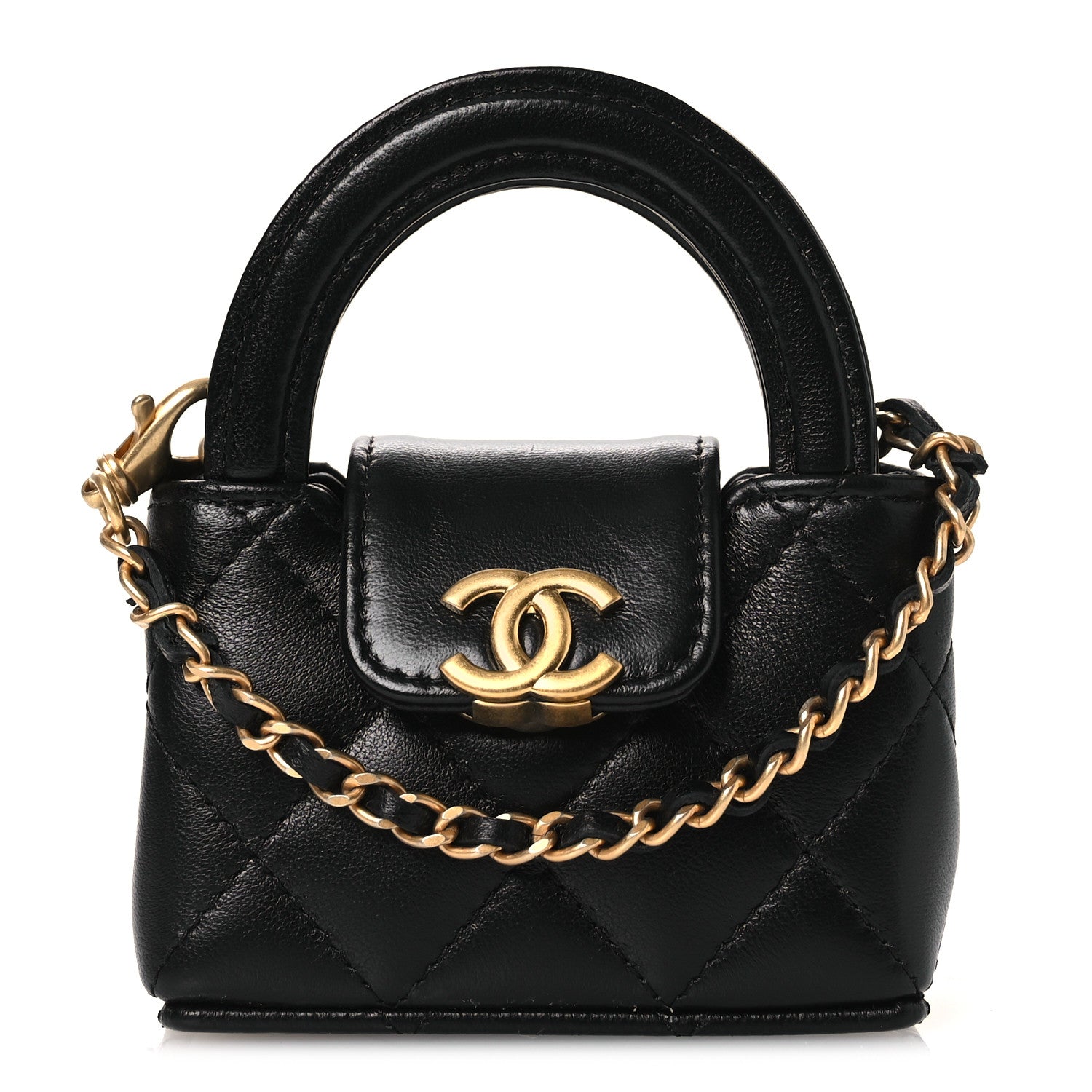Chanel Shiny Lambskin Quilted Mini Kelly Bag Charm Black 1 of 11