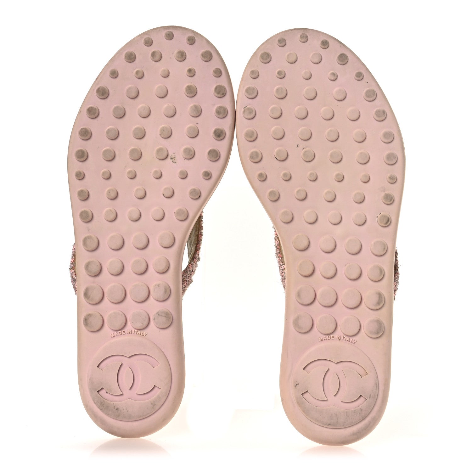 Chanel Tweed Camellia Thong Sandals 37.5 Salmon Apricot Gold 7 of 13
