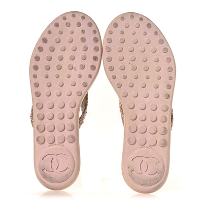Chanel Tweed Camellia Thong Sandals 37.5 Salmon Apricot Gold 7 of 13