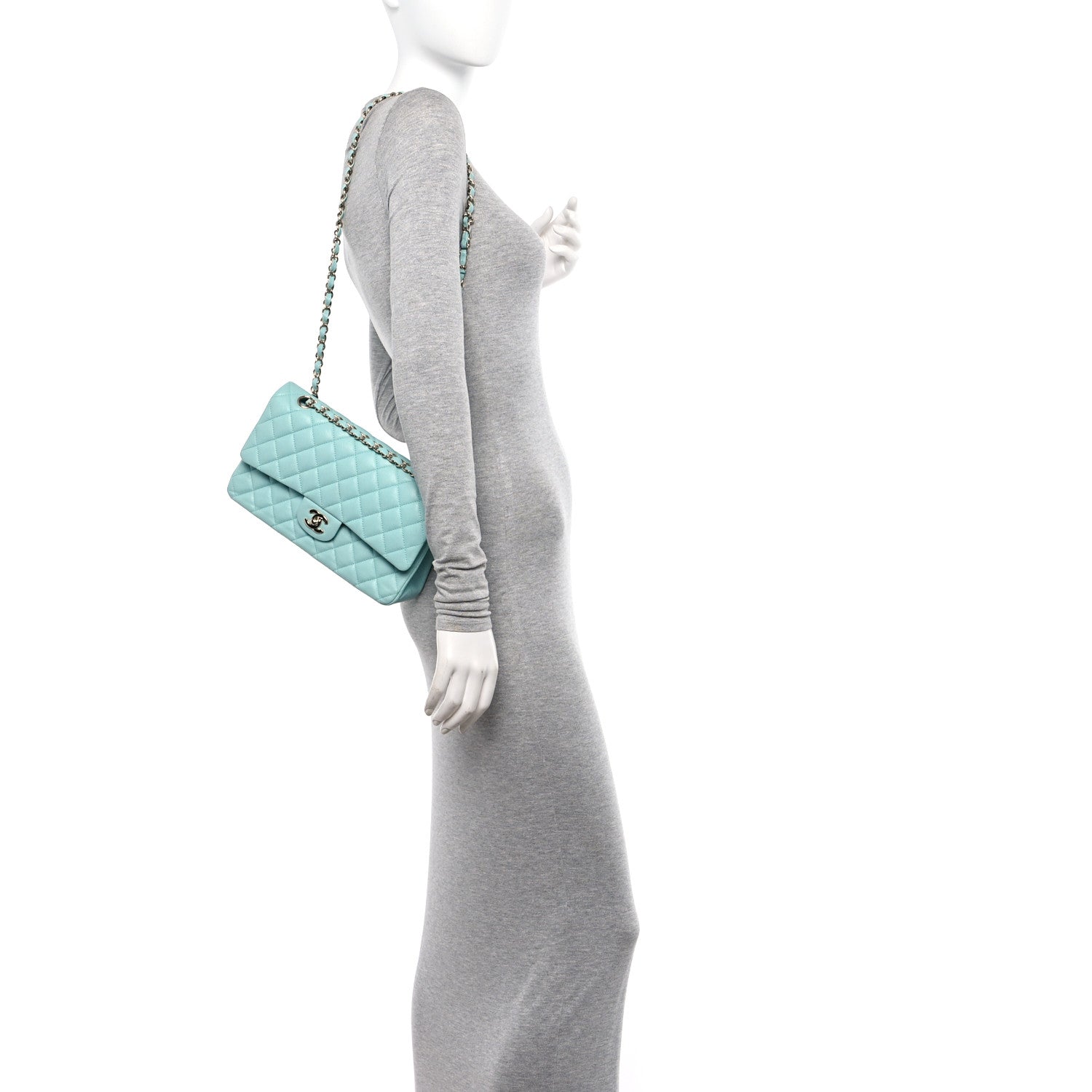 Chanel Caviar Quilted Medium Double Flap Light Blue 2 of 10