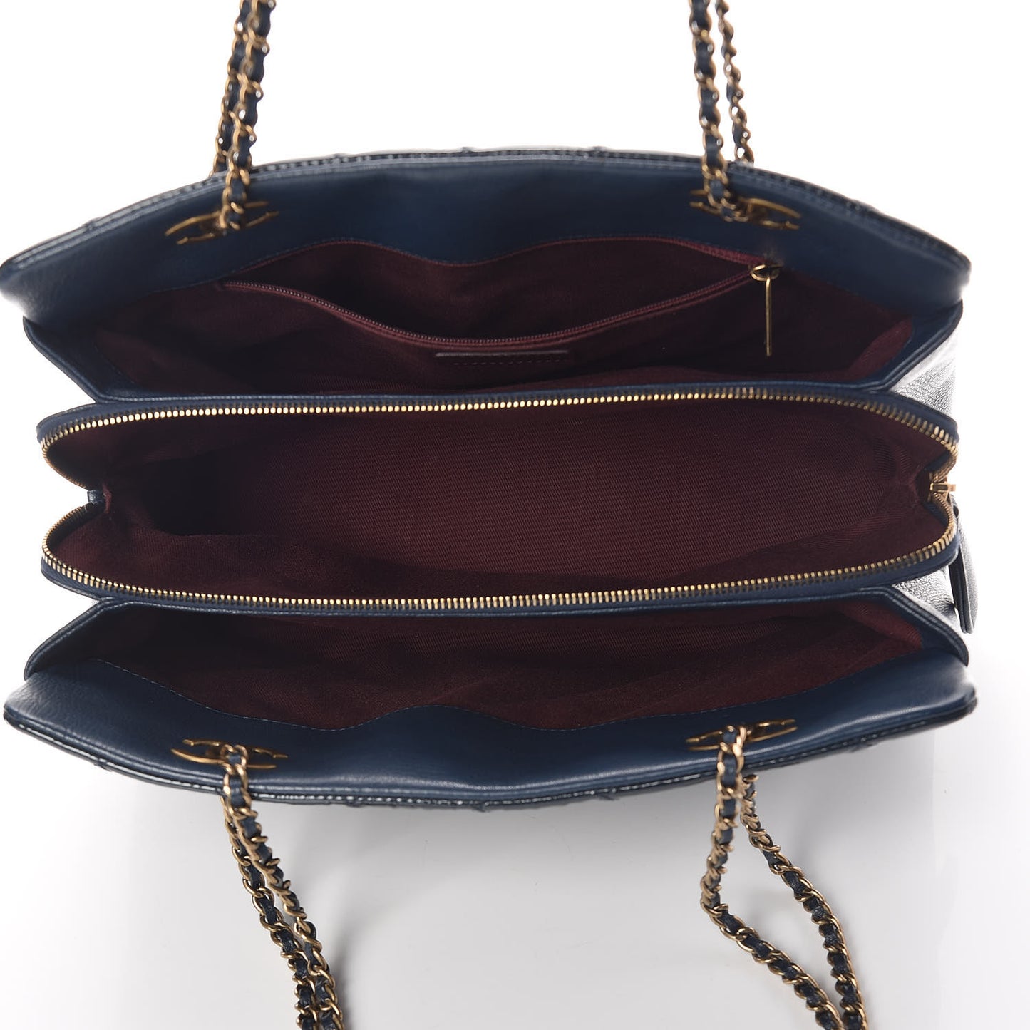 Patent Goatskin Quilted Small CC Eyelet Tote Blue