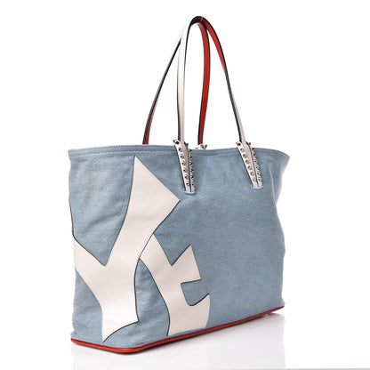 Christian Louboutin Denim Calfskin Love Spikes East West Cabata Tote Blue Latte 4 of 16