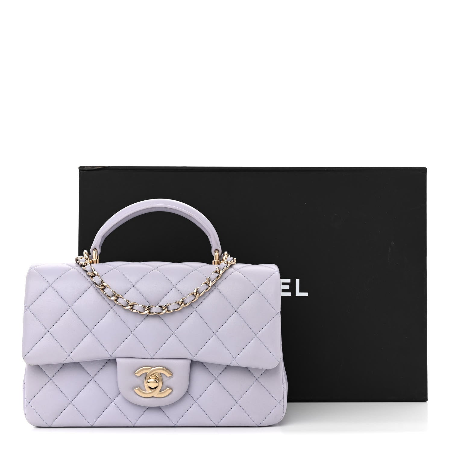 Chanel Lambskin Quilted Mini Top Handle Rectangular Flap Light Purple 12 of 12
