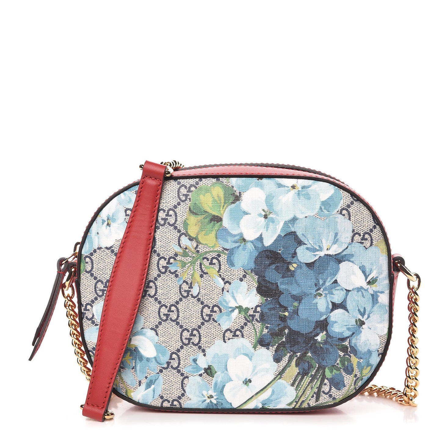 GG Supreme Monogram Blooms Mini Chain Shoulder Bag Beige Blue Navy Hibiscus Red