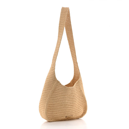 Prada Yarn Raffia Effect Crochet Embroidered Logo Hobo Naturale 3 of 13