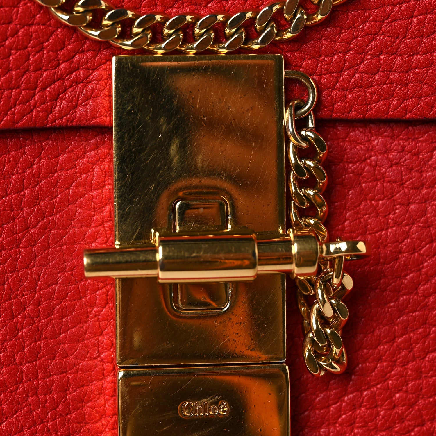 Chloe Grained Lambskin Mini Drew Shoulder Bag Plaid Red 7 of 7