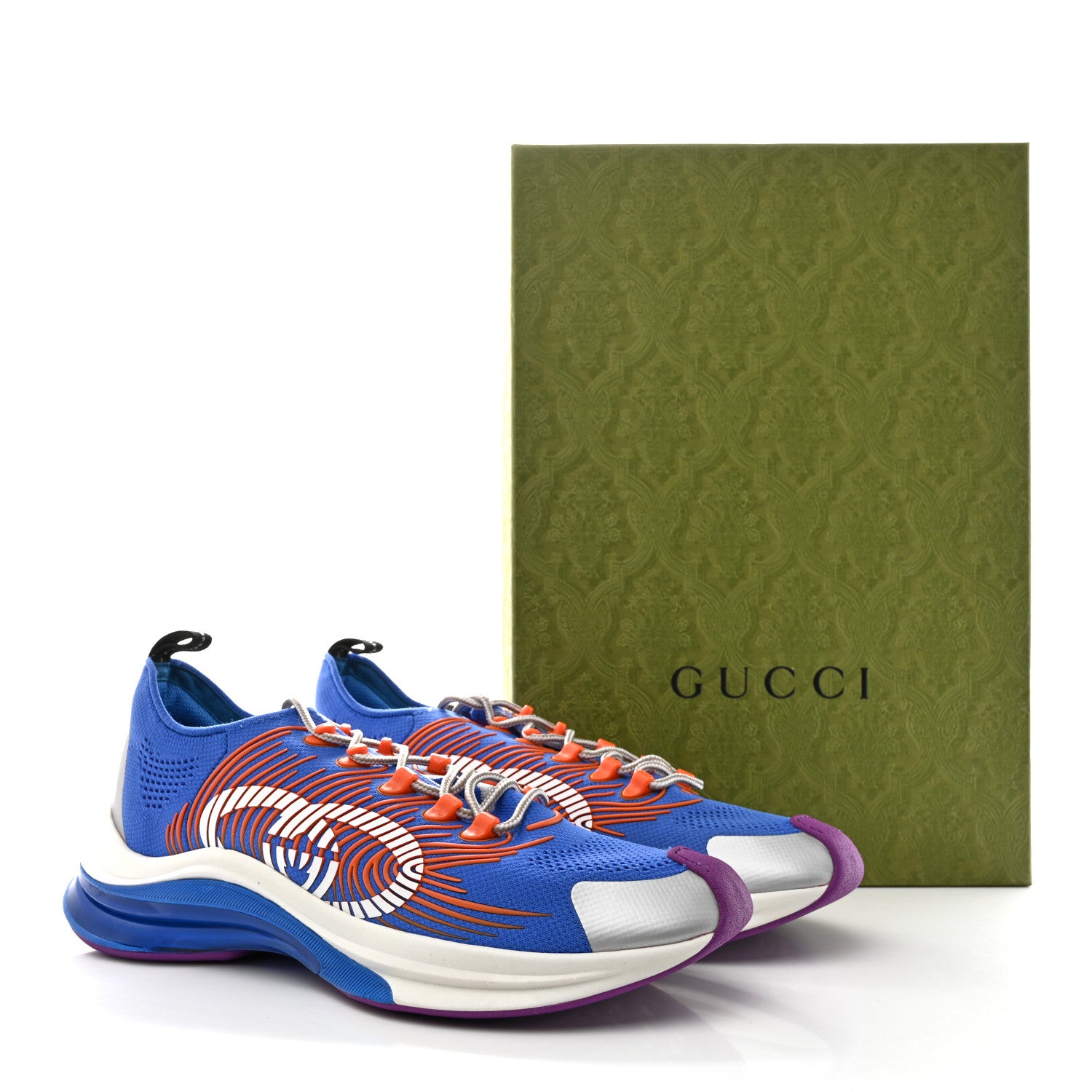 Gucci Technical Knit Fabric Waves Mens Gucci Run Sneakers 12 Great White Blue 9 of 9