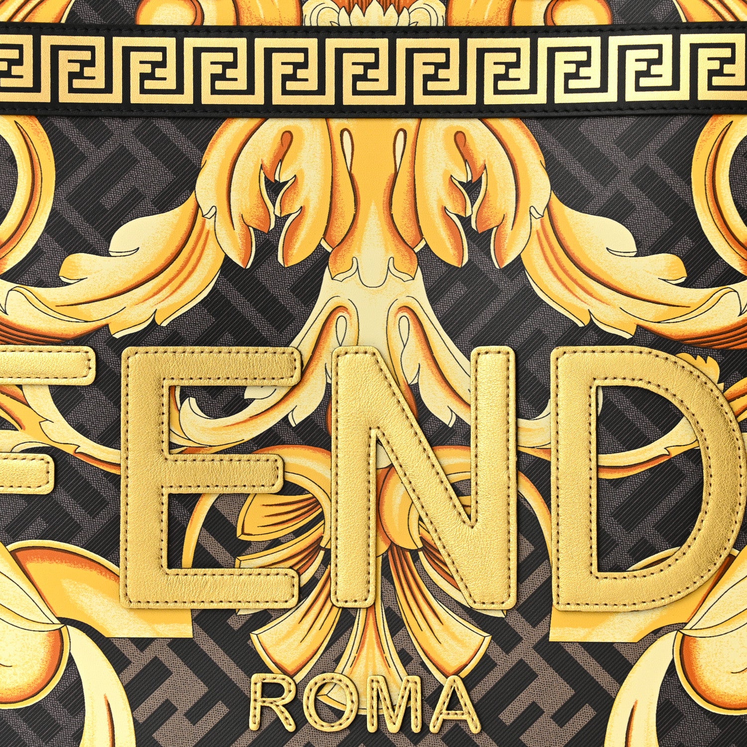 Fendi X VERSACE Calfskin Plexiglass Fendace FF Baroque Print Medium Fendi Sunshine Shopper Tote Black Gold 8 of 10