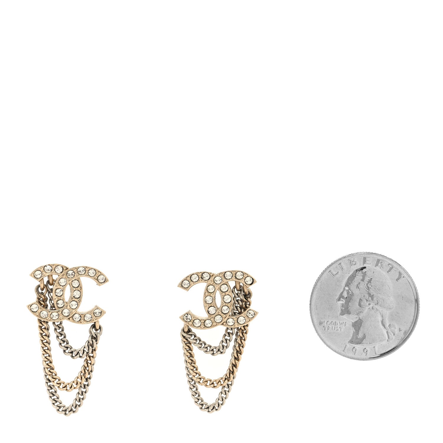 Chanel Crystal Chain CC Earrings Gold 2 of 4