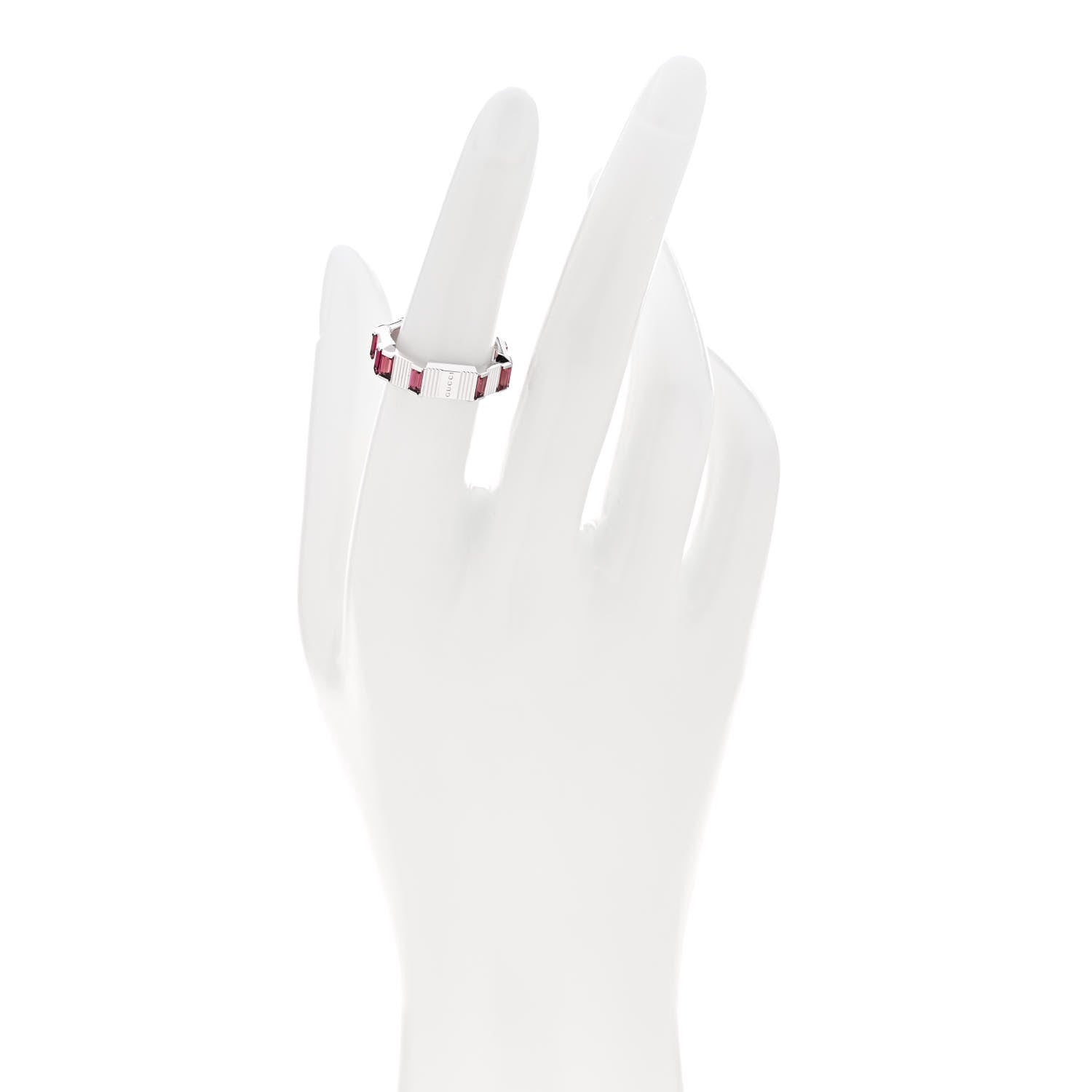 Gucci 18K White Gold Rubellite 7mm Link to Love Ring 53 6.25 2 of 6