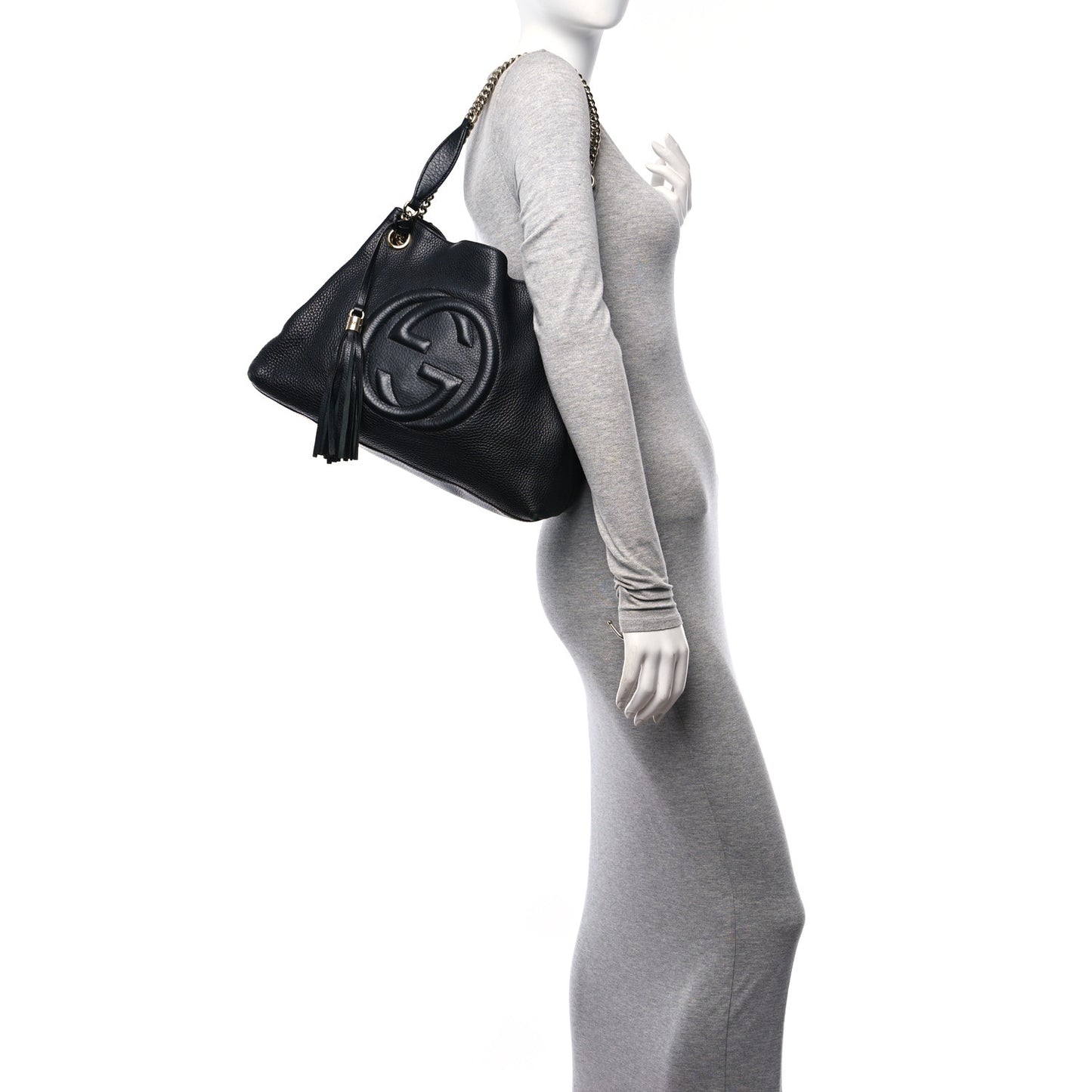 Pebbled Calfskin Medium Soho Chain Shoulder Bag Black