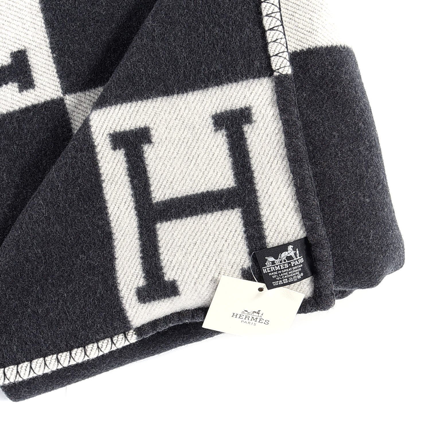 Hermes Wool Cashmere Avalon Blanket Ecru Gris Fonce 6 of 6