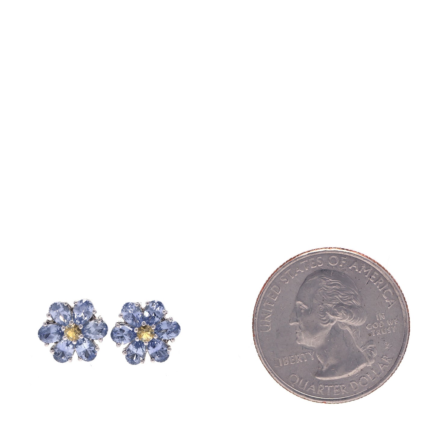 Platinum Blue Yellow Sapphire Flower Earrings